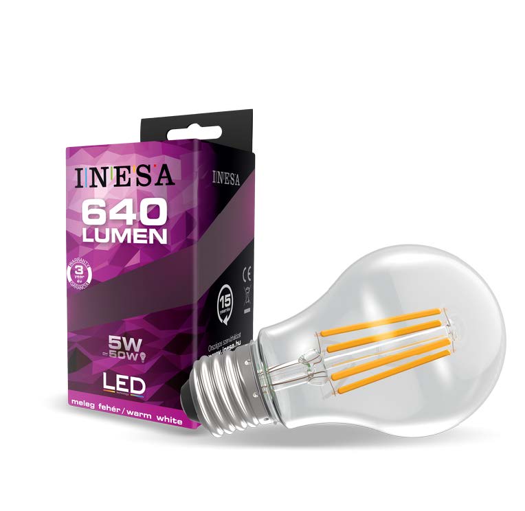 INESA Filament A60 5W 640lm 2700K E27 300°